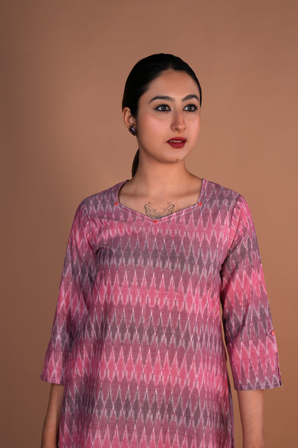 Image of Greyish Pink  Pochampally Ikat Kurta