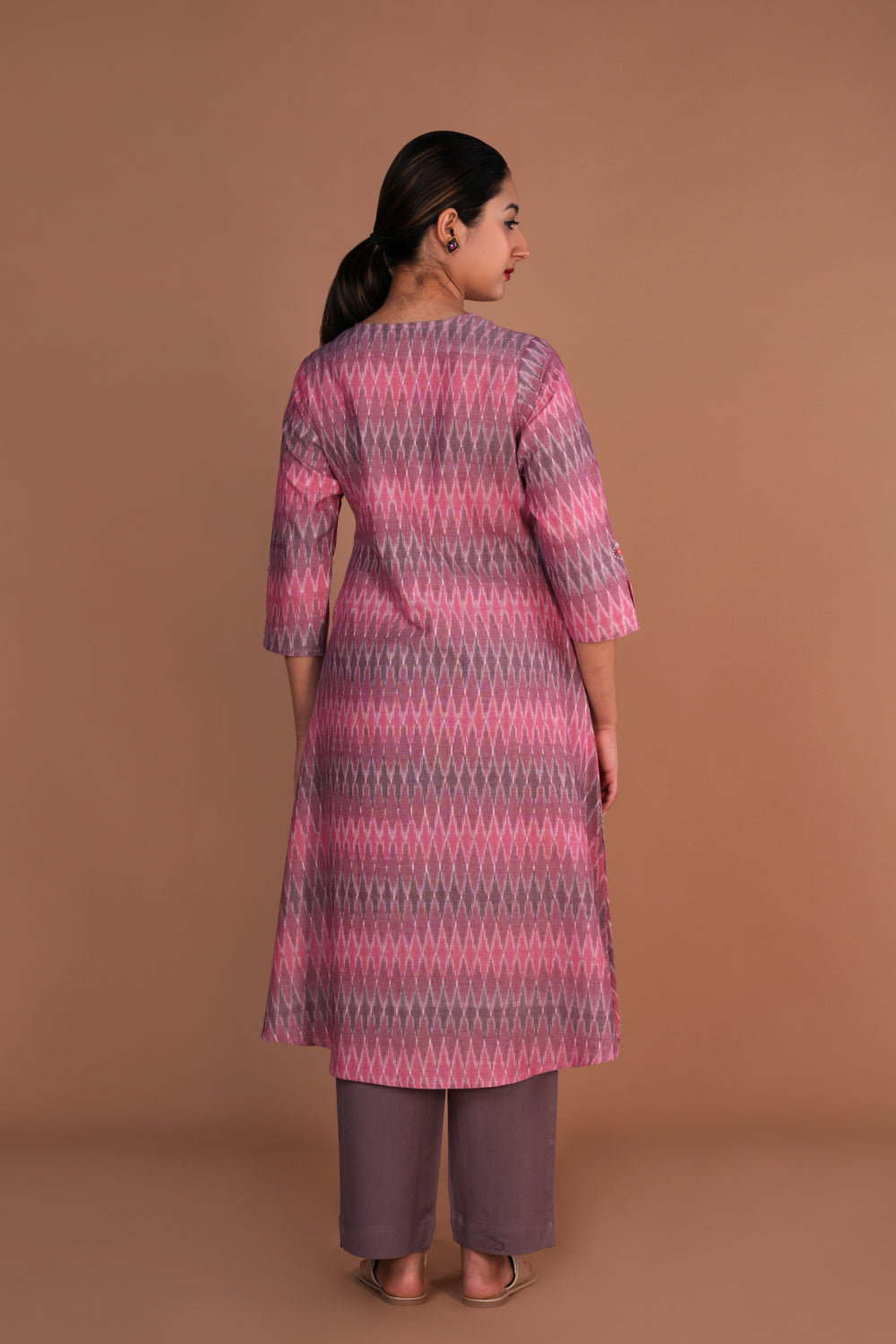 Image of Greyish Pink  Pochampally Ikat Kurta