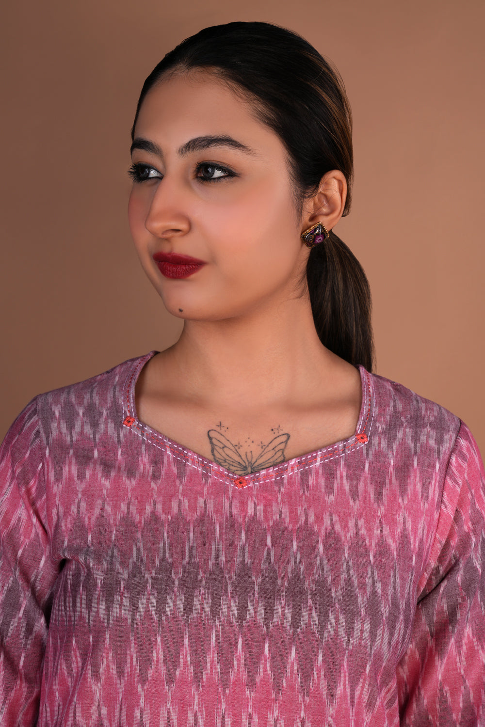Image of Greyish Pink  Pochampally Ikat Kurta