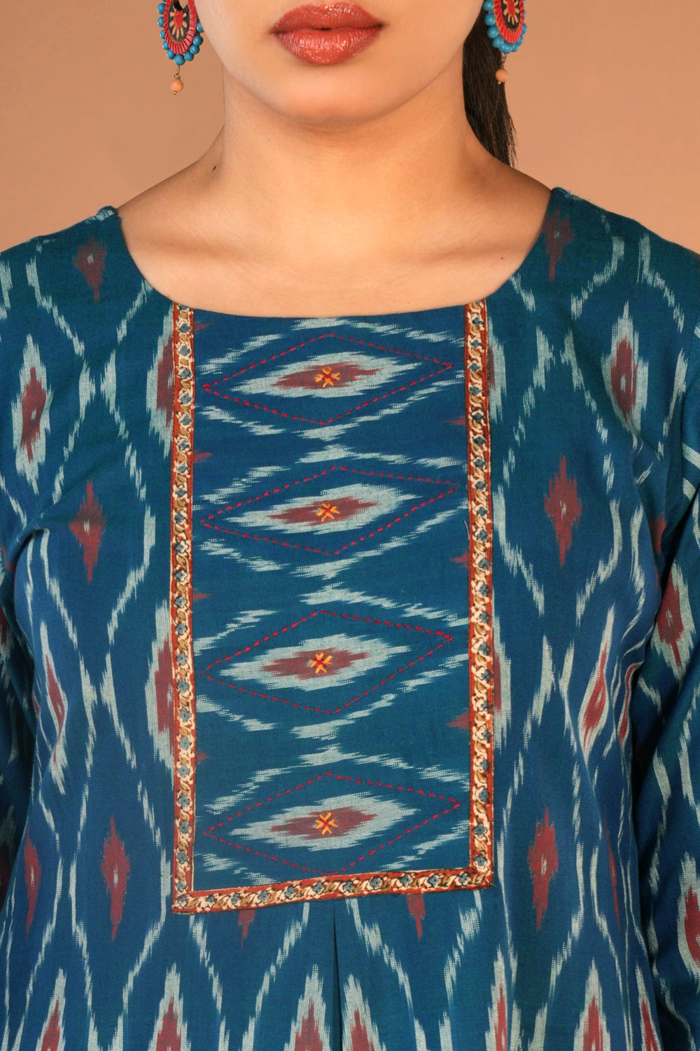 Image of Teal Blue Pochampally Ikat Kurti