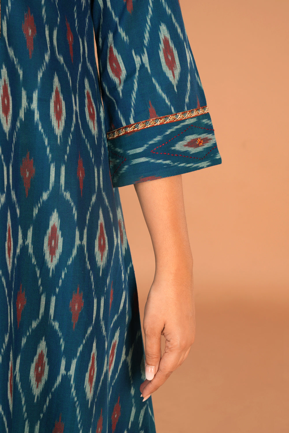Image of Teal Blue Pochampally Ikat Kurti