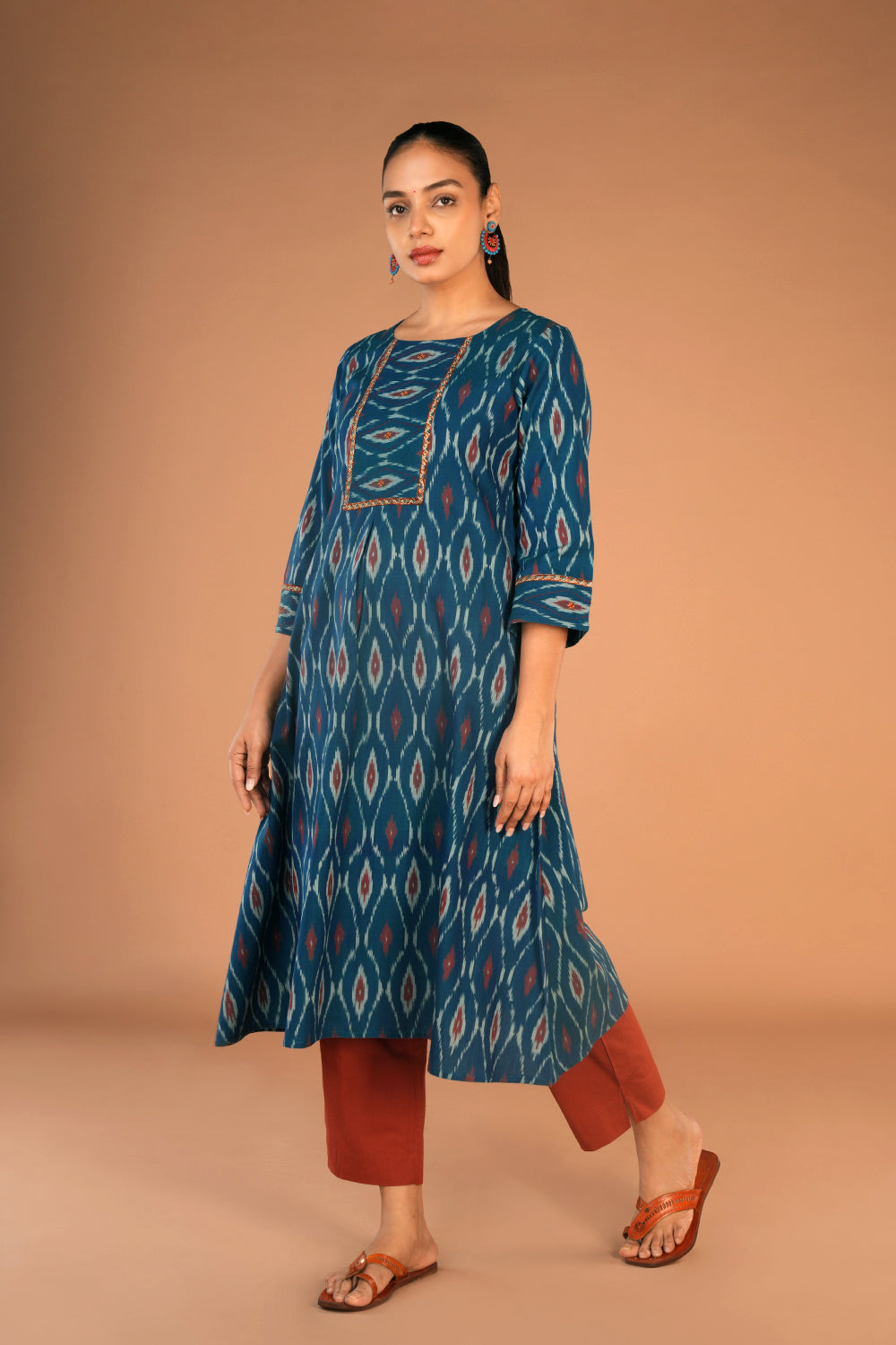 Image of Teal Blue Pochampally Ikat Kurti