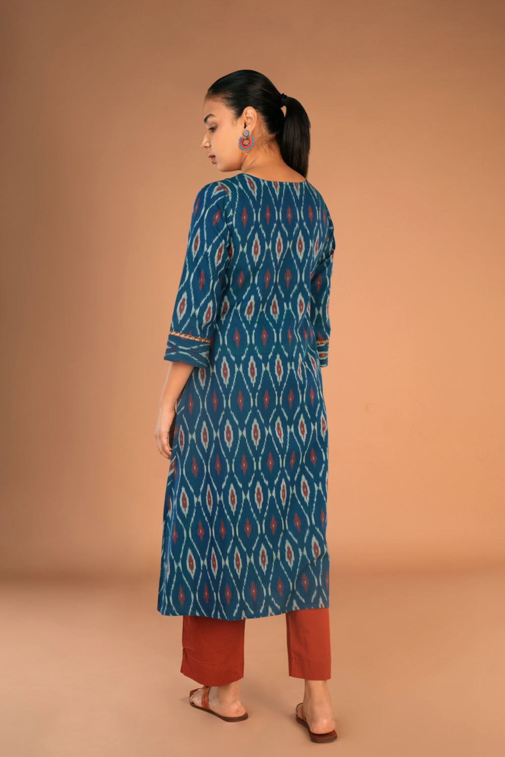 Image of Teal Blue Pochampally Ikat Kurti
