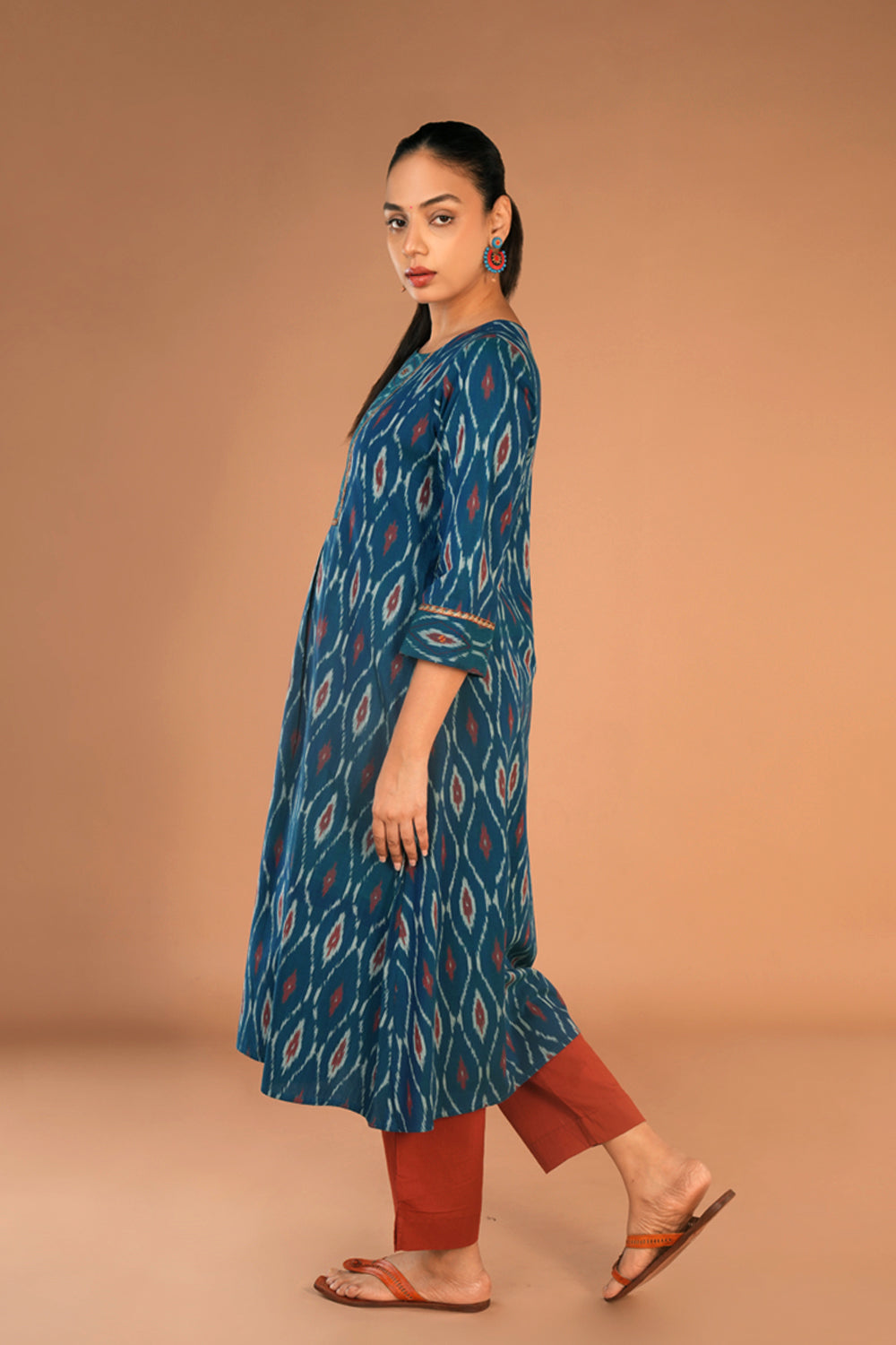 Image of Teal Blue Pochampally Ikat Kurti