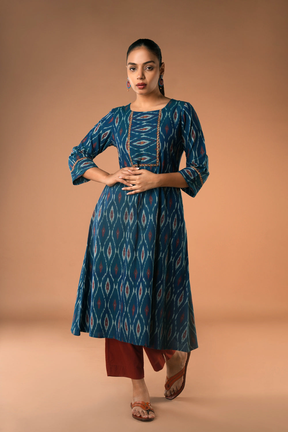 Image of Teal Blue Pochampally Ikat Kurti