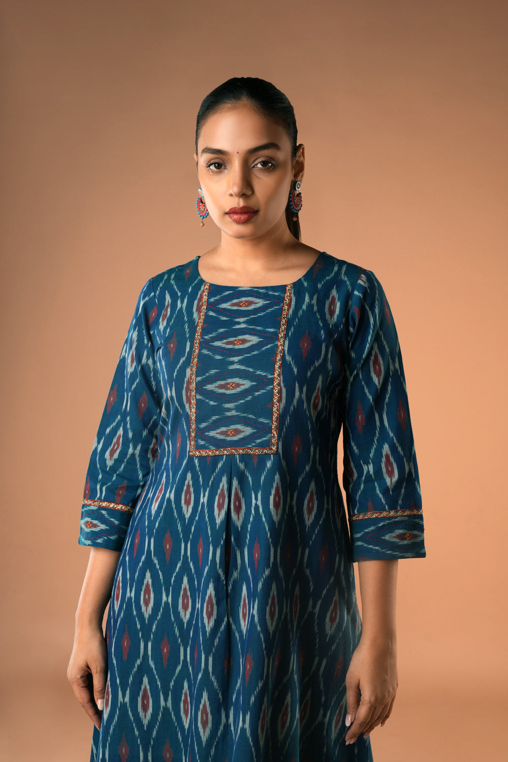 Image of Teal Blue Pochampally Ikat Kurti