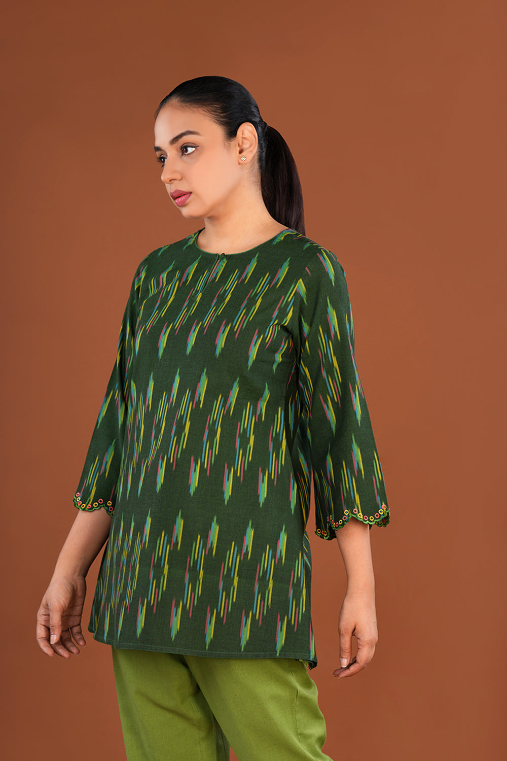 Image of Cotton Pochampally Ikat short Kurti