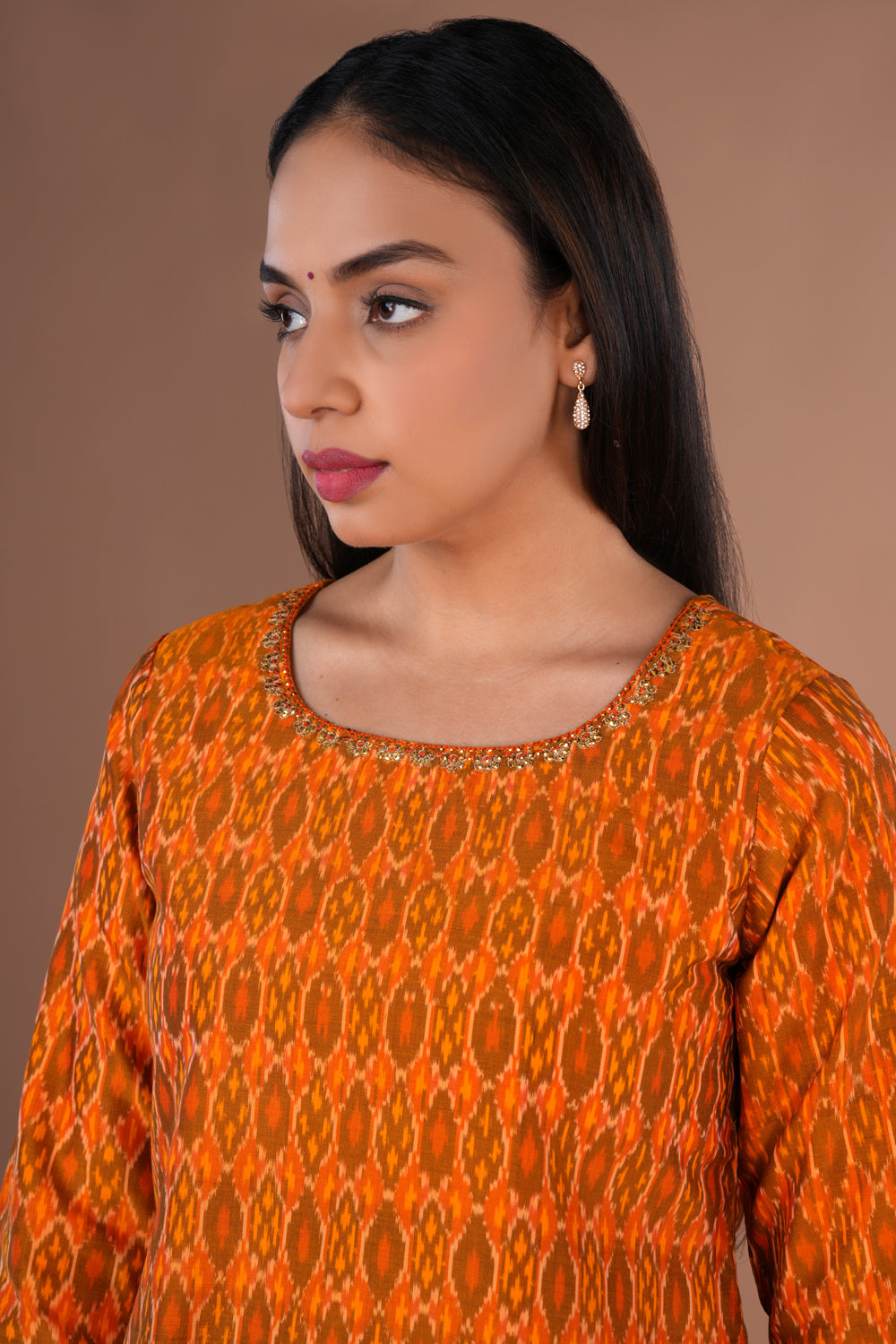 Image of Golden Mustard Pochampally silk Ikat kurti