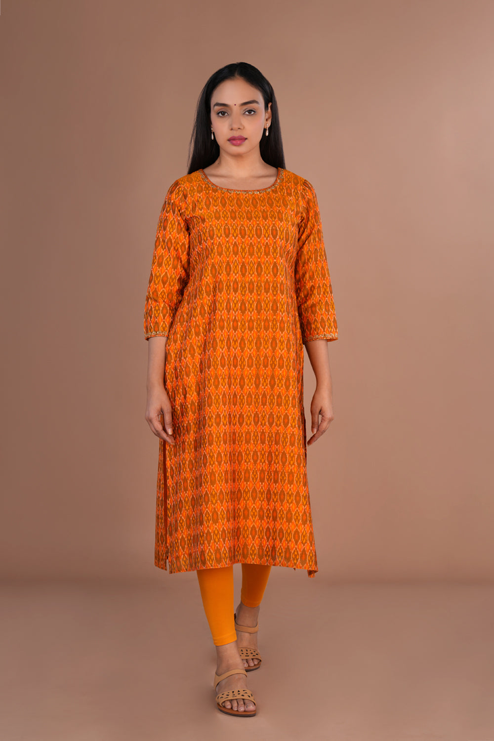 Image of Golden Mustard Pochampally silk Ikat kurti