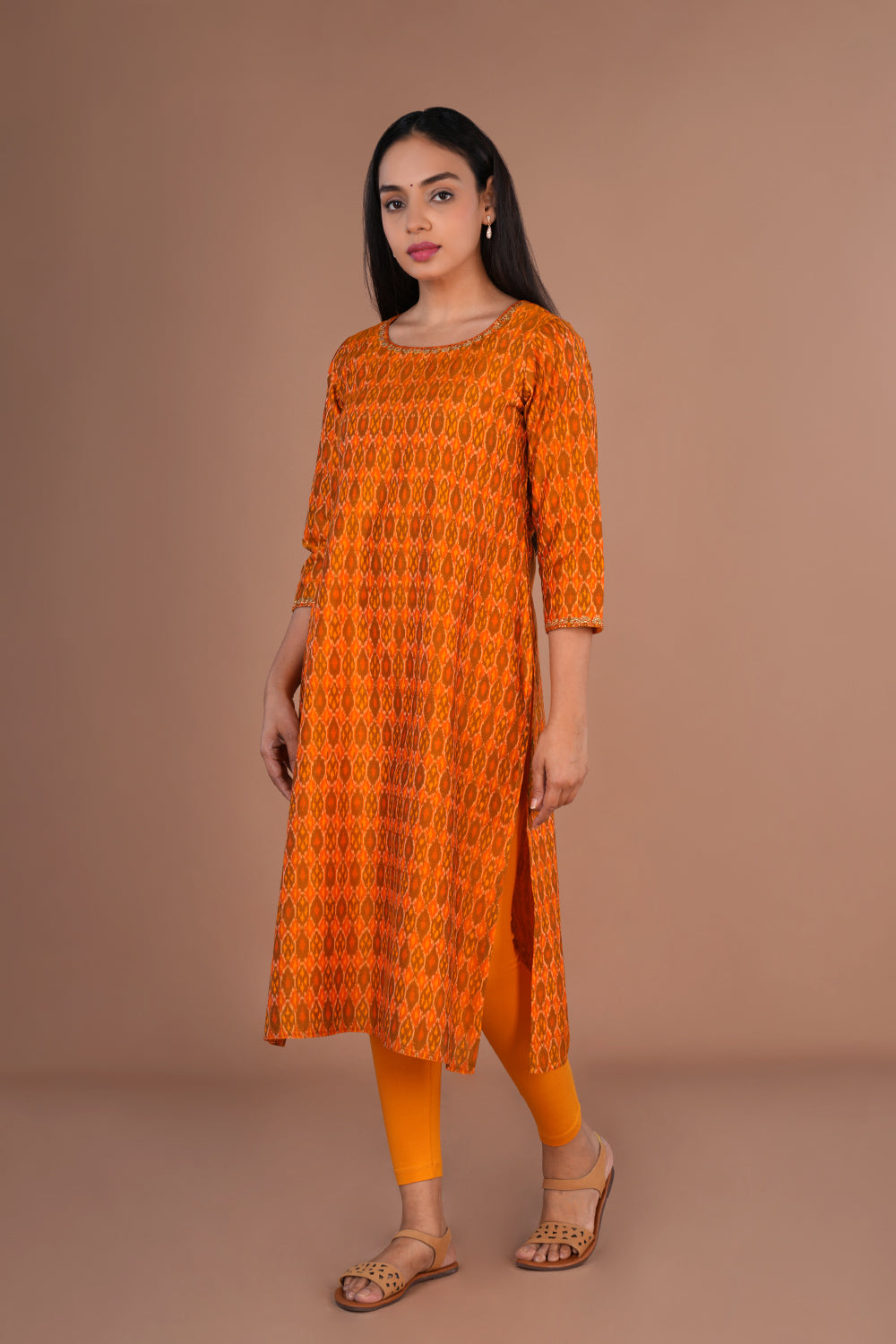 Image of Golden Mustard Pochampally silk Ikat kurti