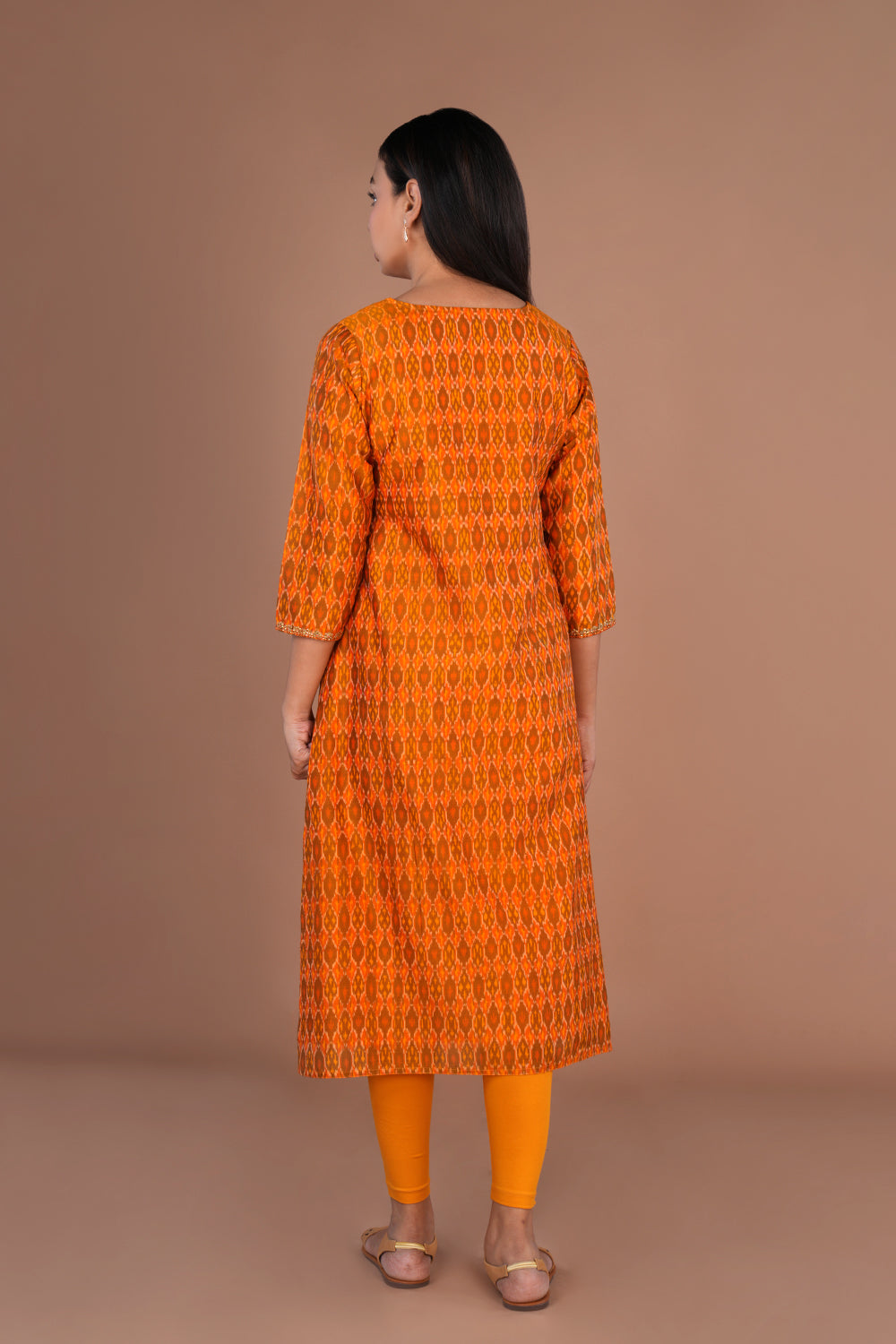 Image of Golden Mustard Pochampally silk Ikat kurti