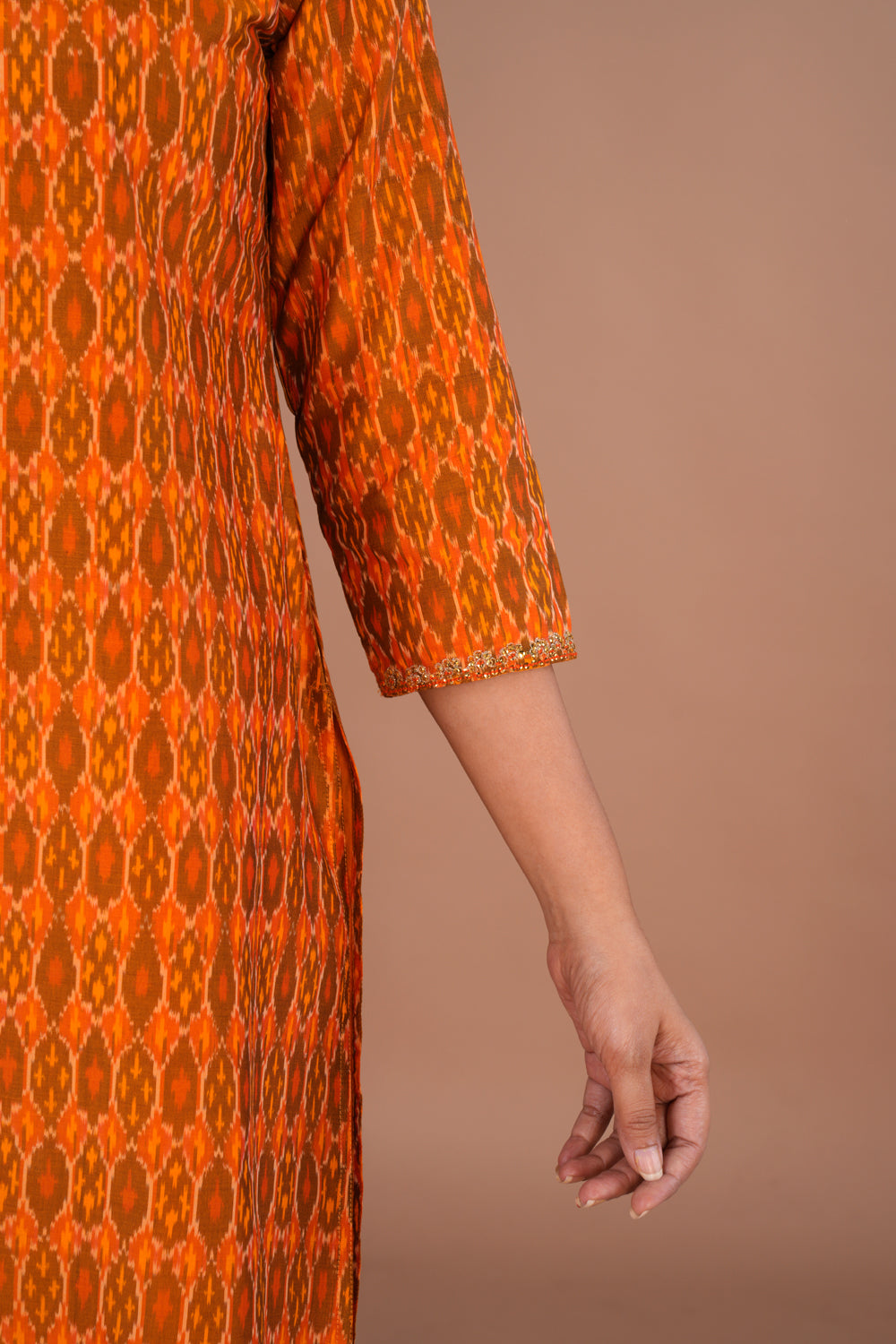 Image of Golden Mustard Pochampally silk Ikat kurti