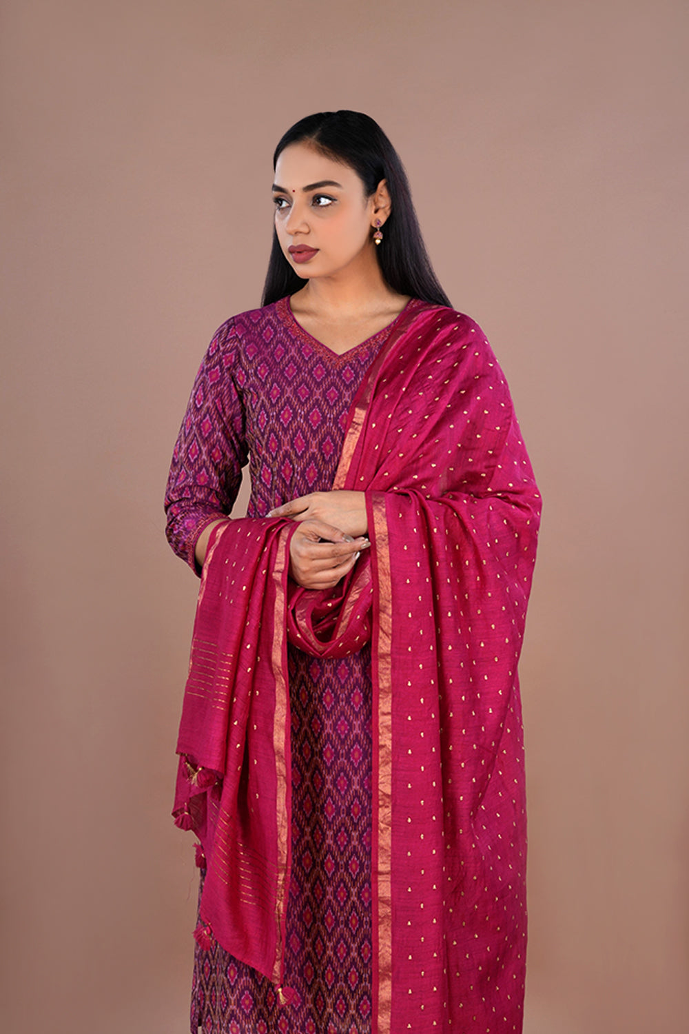 Image of Dark purple Pochampally Silk Ikat kurti