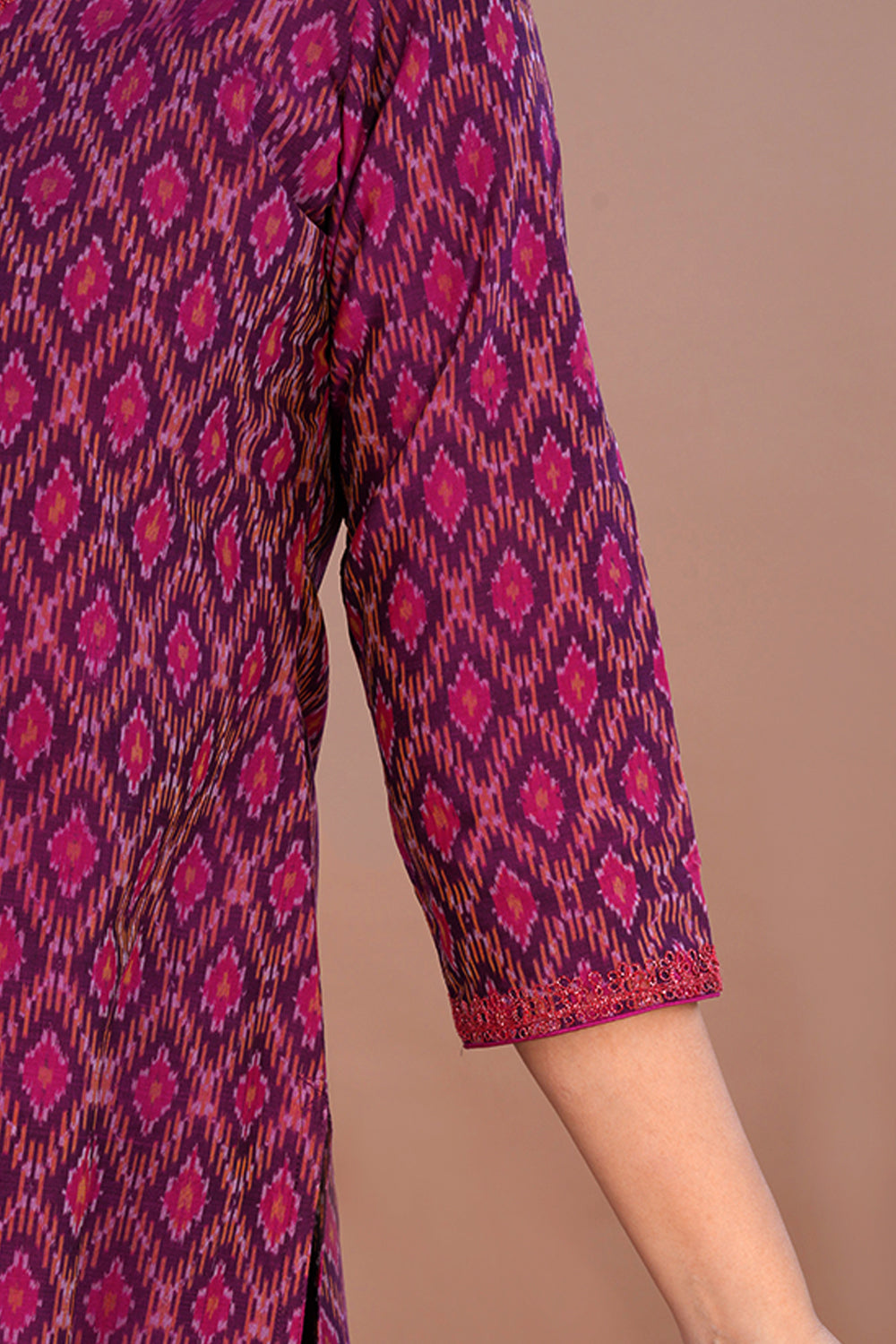 Image of Dark purple Pochampally Silk Ikat kurti