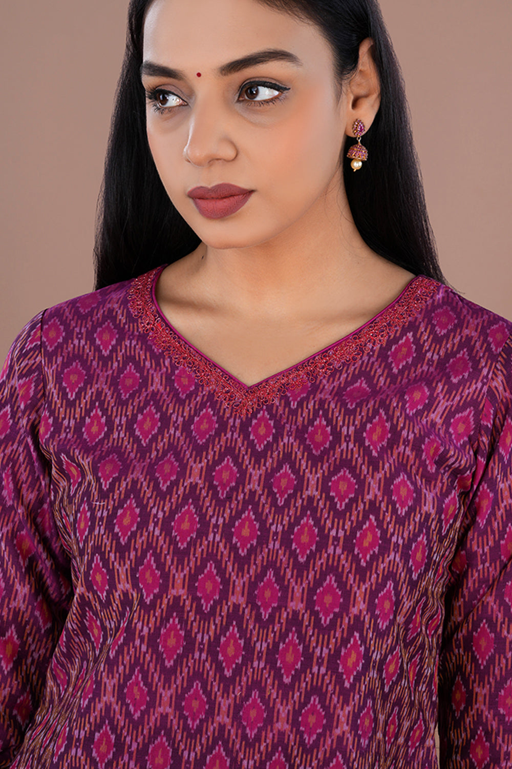 Image of Dark purple Pochampally Silk Ikat kurti