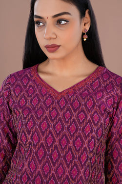 Image of Dark purple Pochampally Silk Ikat kurti