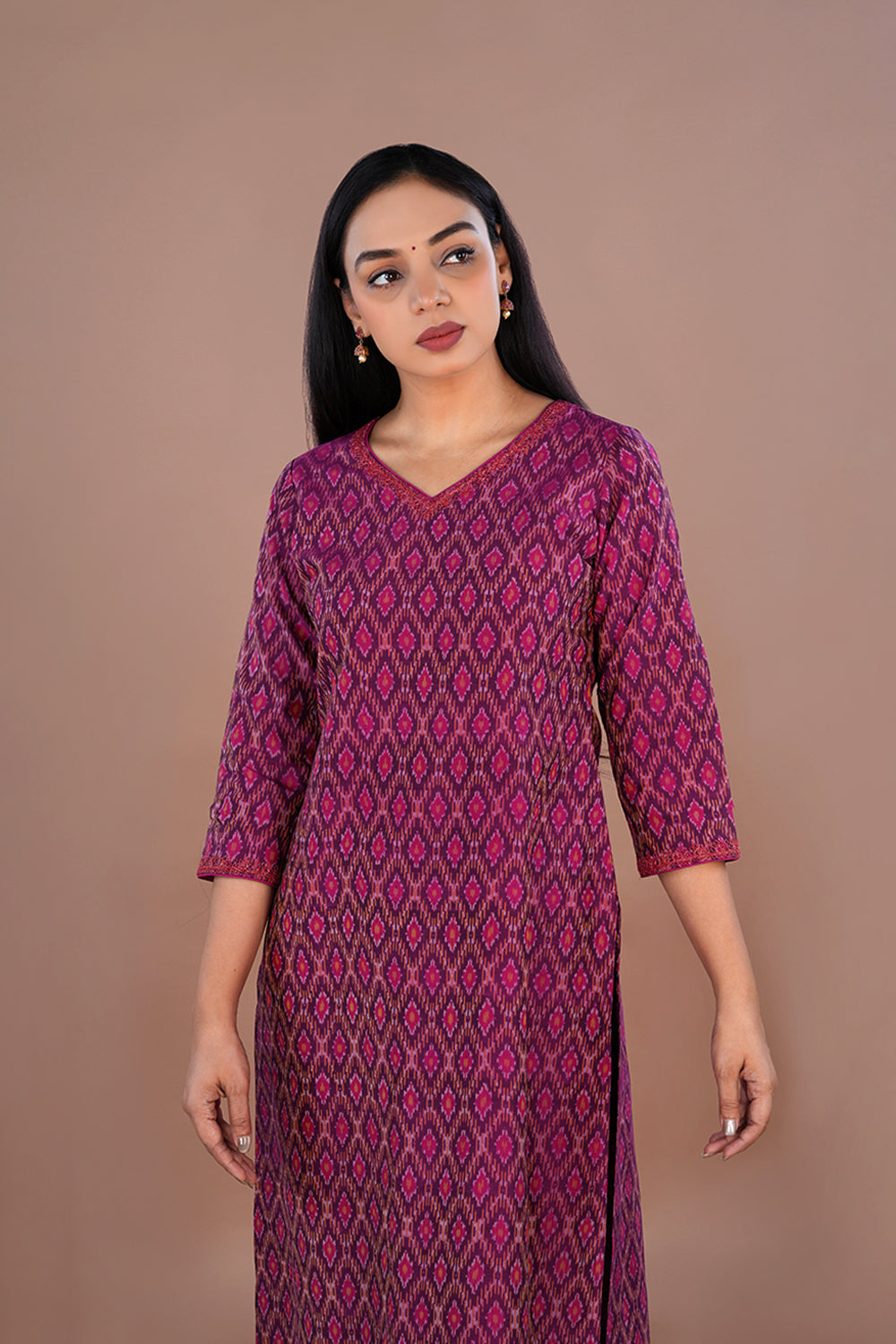 Image of Dark purple Pochampally Silk Ikat kurti