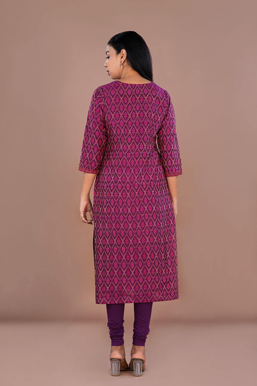 Image of Dark purple Pochampally Silk Ikat kurti
