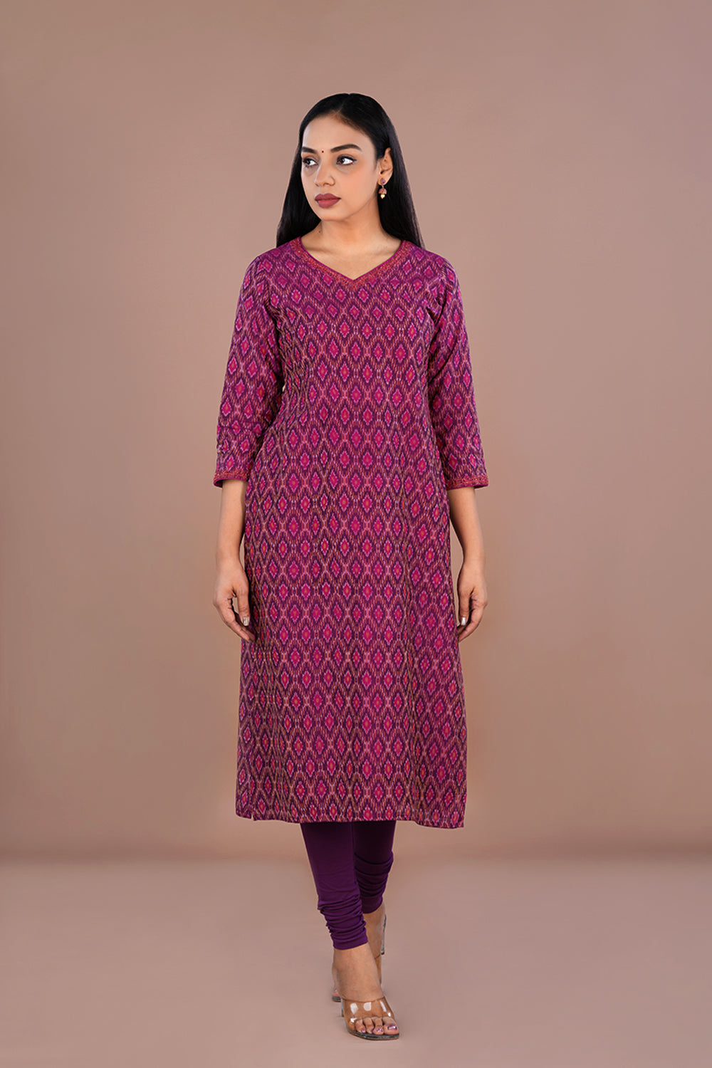 Image of Dark purple Pochampally Silk Ikat kurti