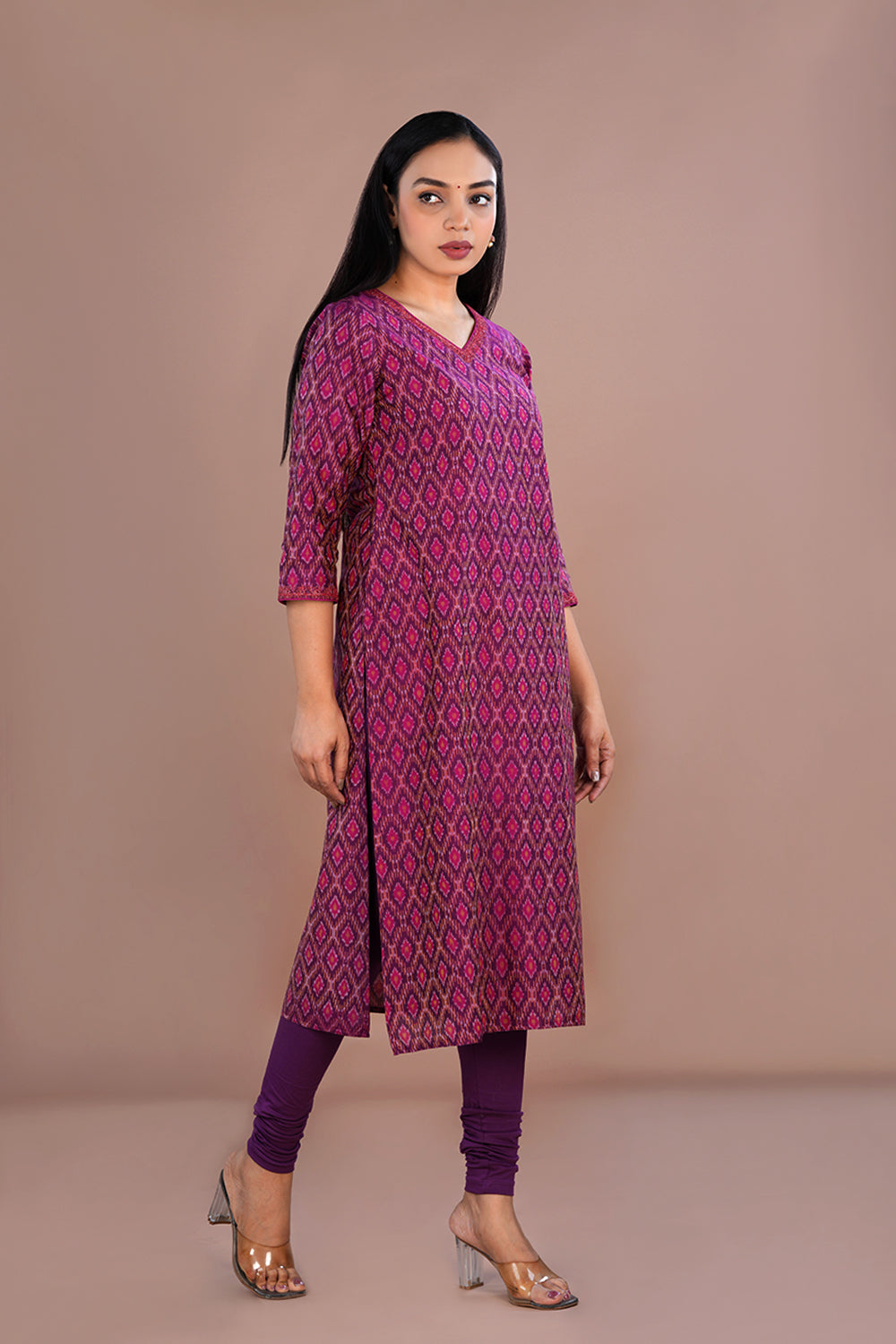 Image of Dark purple Pochampally Silk Ikat kurti