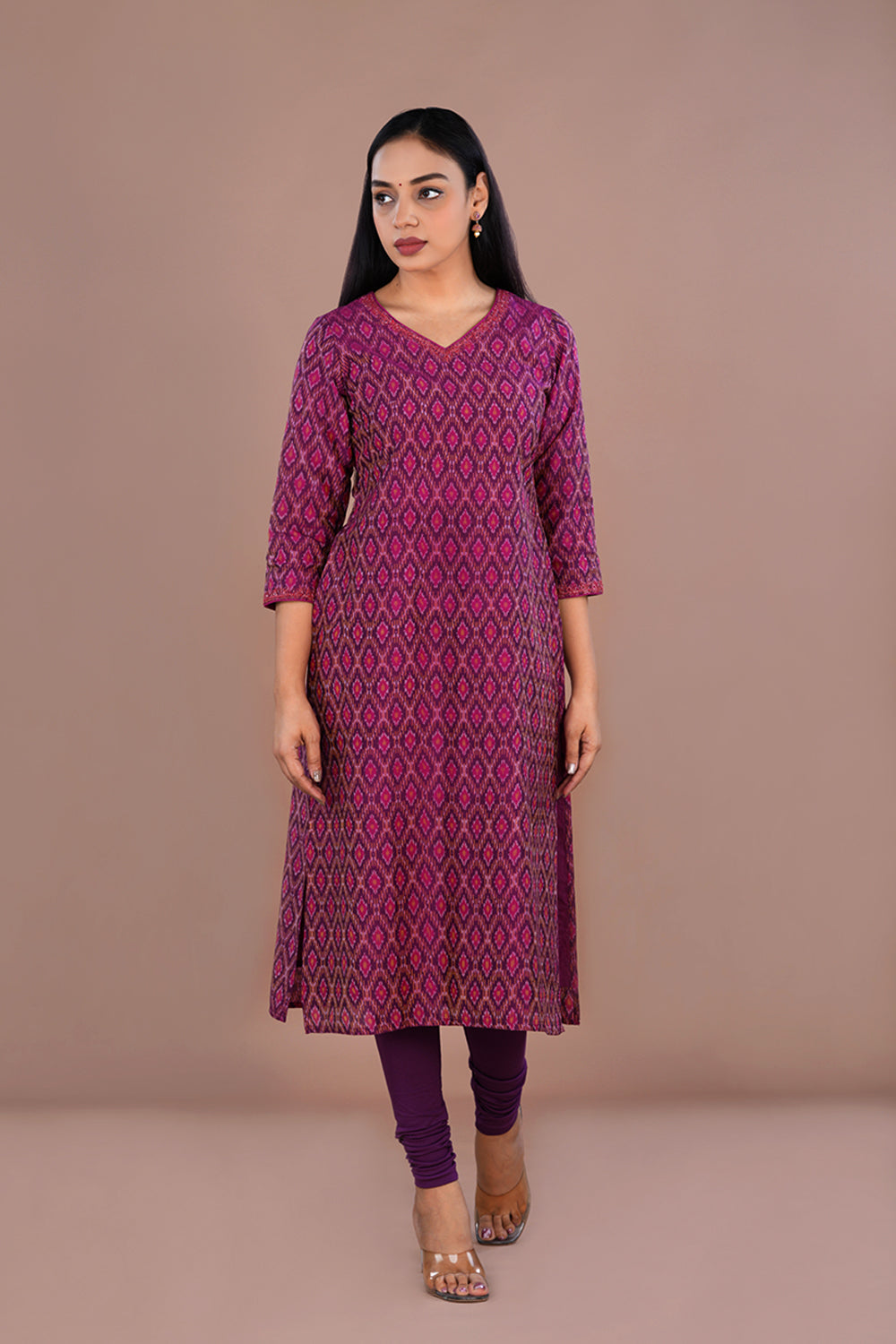 Image of Dark purple Pochampally Silk Ikat kurti