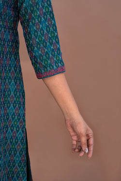 Image of Deep teal green Pochampally Silk Ikat kurti