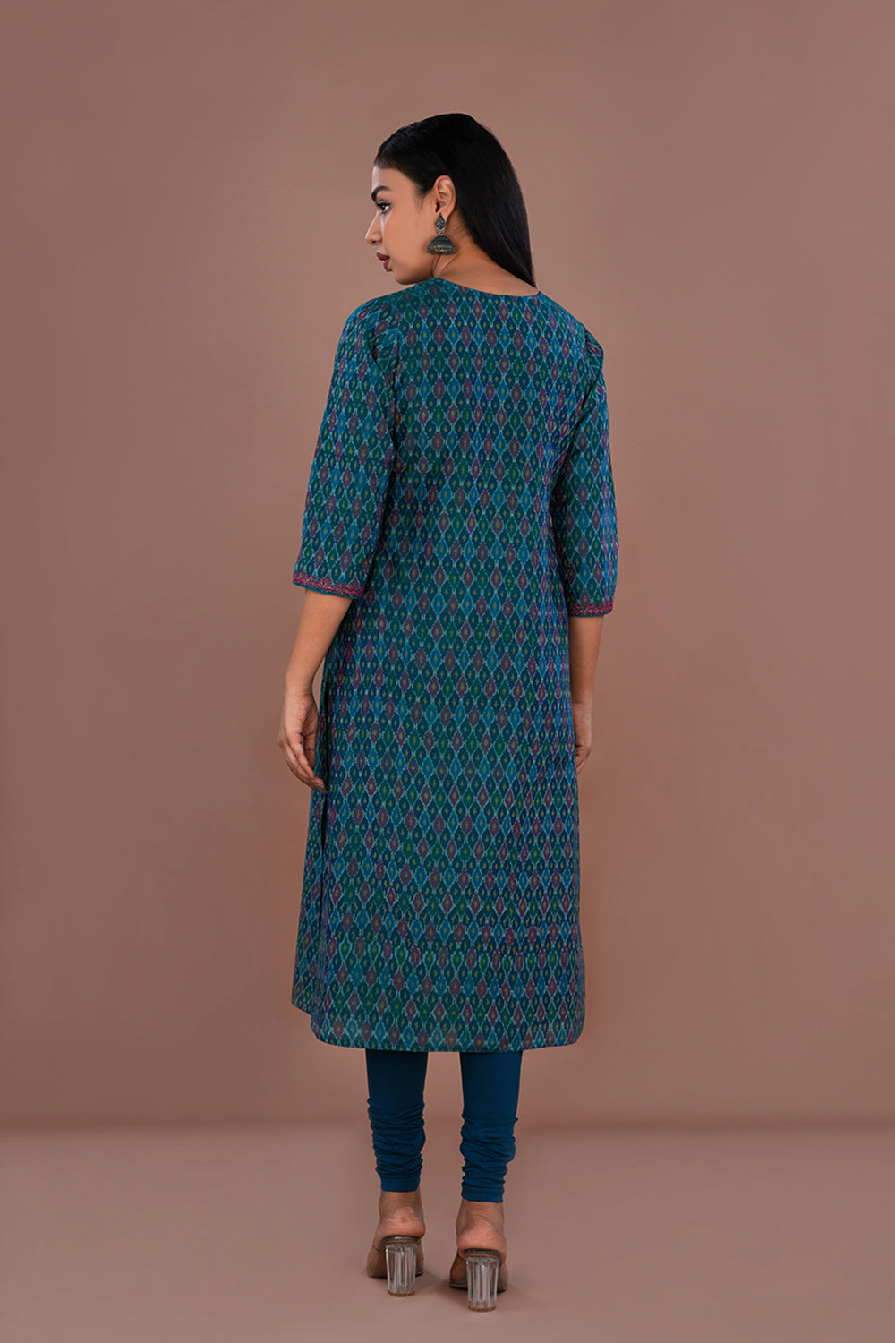 Image of Deep teal green Pochampally Silk Ikat kurti