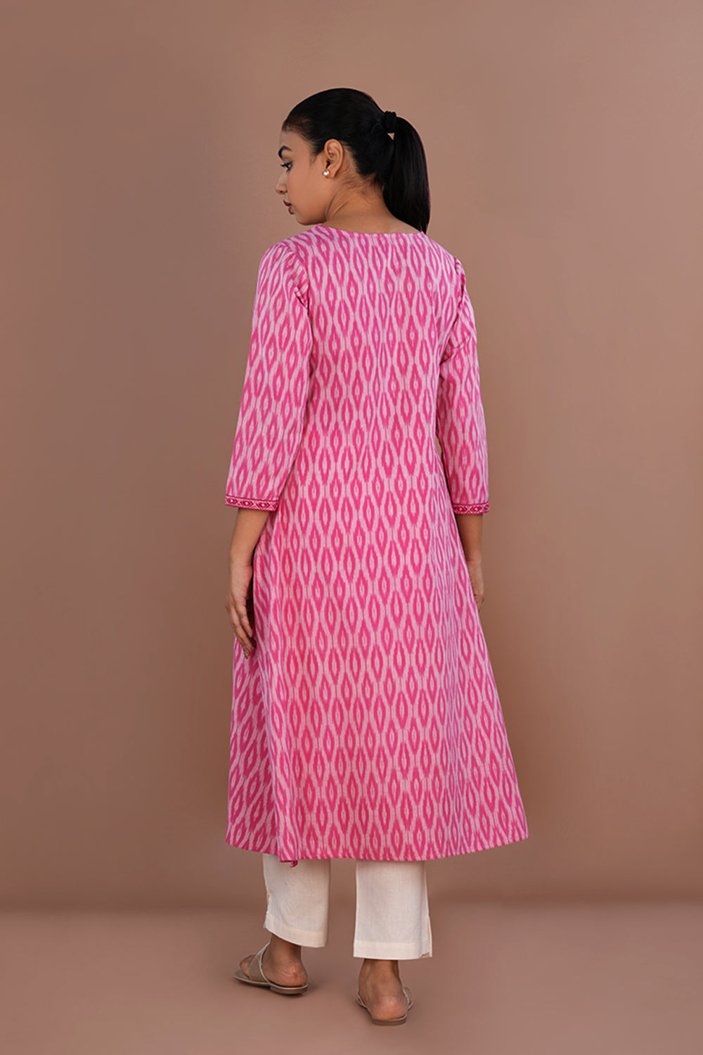Image of Embroidered Cotton Pochampally Ikat Kurti