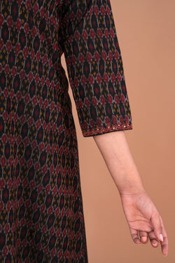 Image of Black Pochampally Silk Ikat kurta