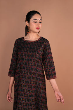 Image of Black Pochampally Silk Ikat kurta