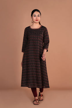 Image of Black Pochampally Silk Ikat kurta
