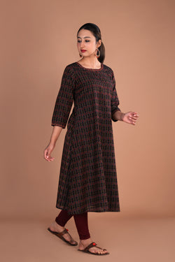 Image of Black Pochampally Silk Ikat kurta
