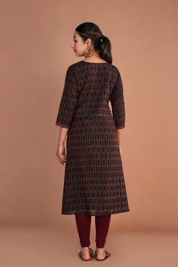 Image of Black Pochampally Silk Ikat kurta