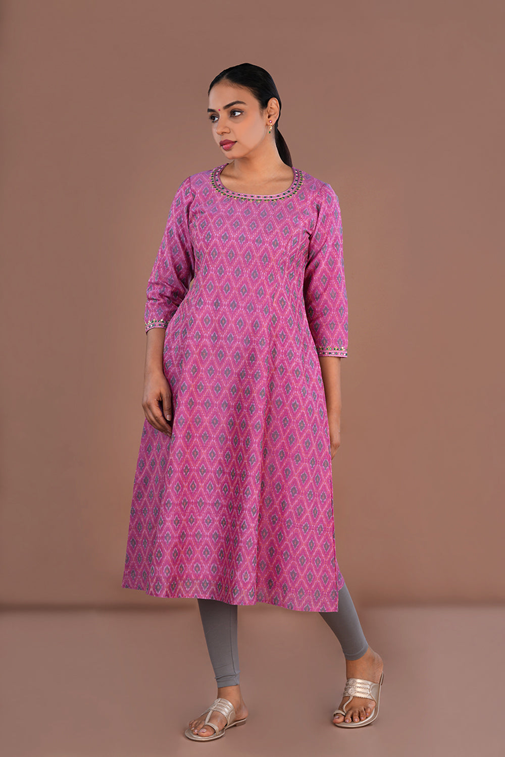 Image of Dusty Rose Pochampally Silk Ikat Kurti