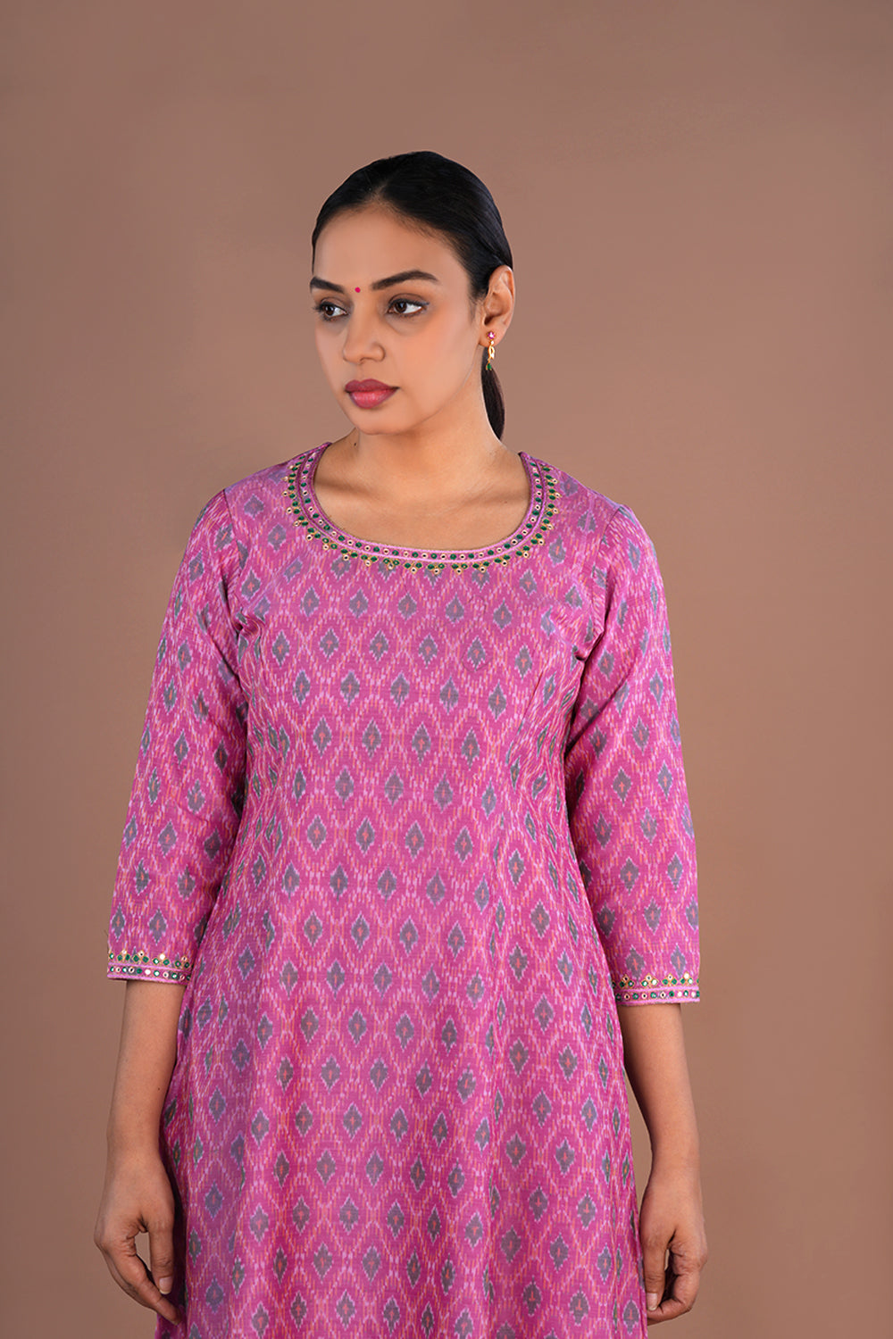 Dusty Rose Pochampally Silk Ikat Kurti