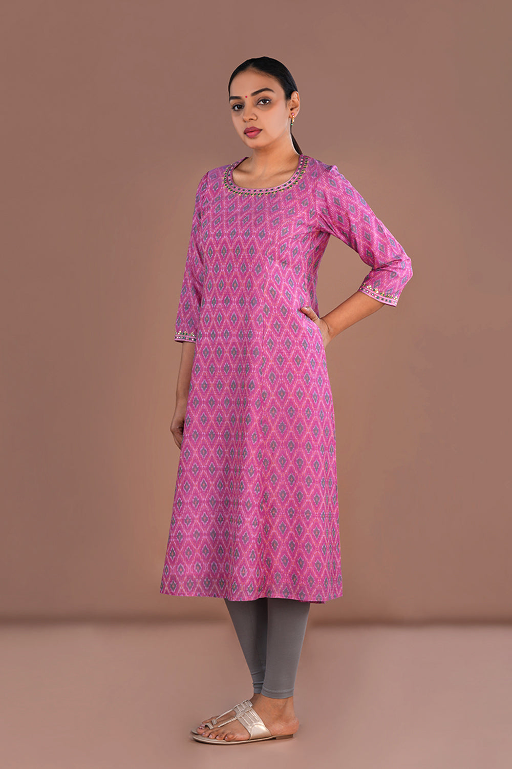 Dusty Rose Pochampally Silk Ikat Kurti