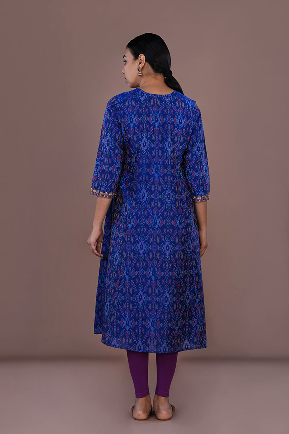 Royal Blue hand Embroidered Pochampally Silk Ikat Kurti