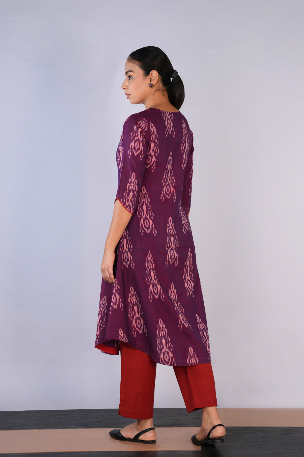 Image of Grape Wine Cotton Pochampally Ikat Kurti