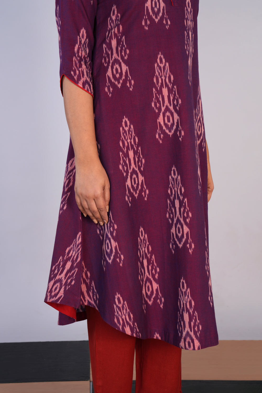 Image of Grape Wine Cotton Pochampally Ikat Kurti