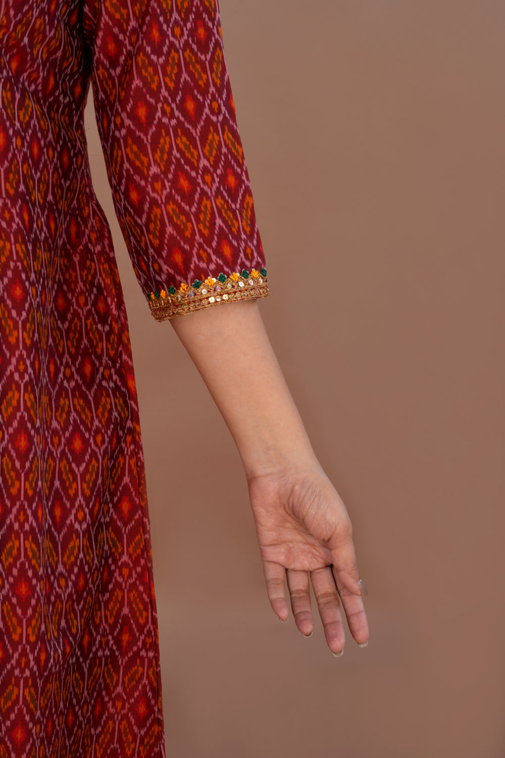 Image of Maroon Pochampally Silk Ikat kurti