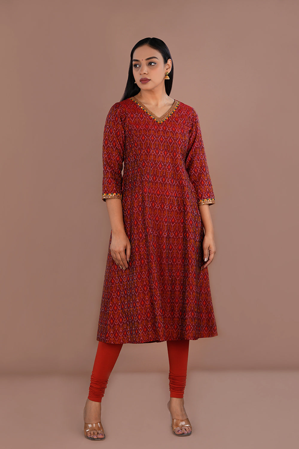 Image of Maroon Pochampally Silk Ikat kurti