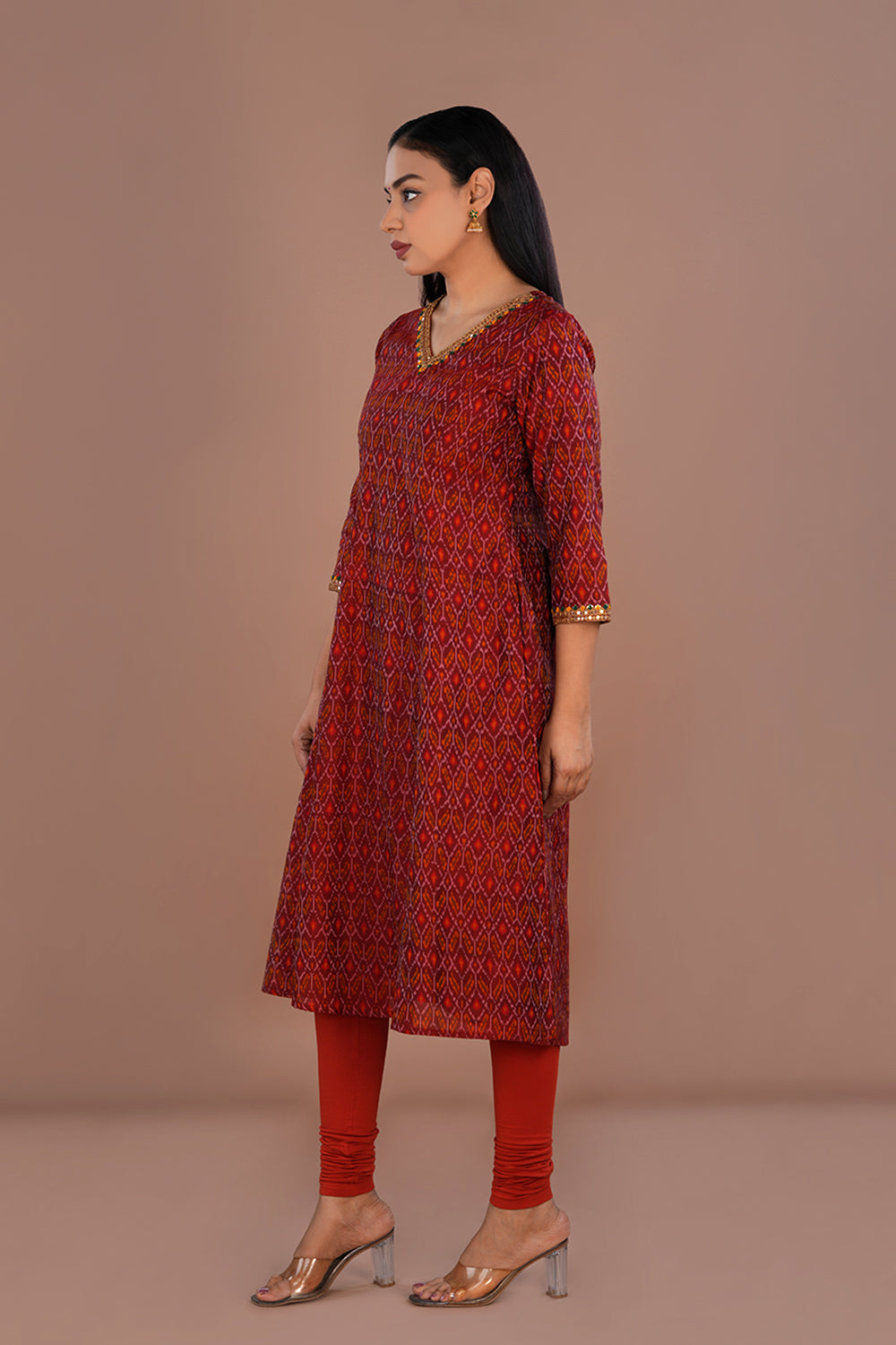 Image of Maroon Pochampally Silk Ikat kurti
