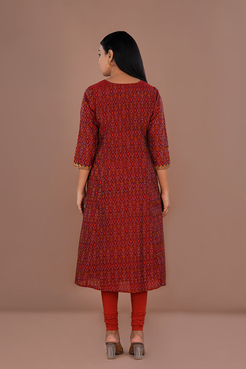 Image of Maroon Pochampally Silk Ikat kurti