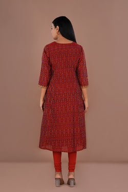 Image of Maroon Pochampally Silk Ikat kurti