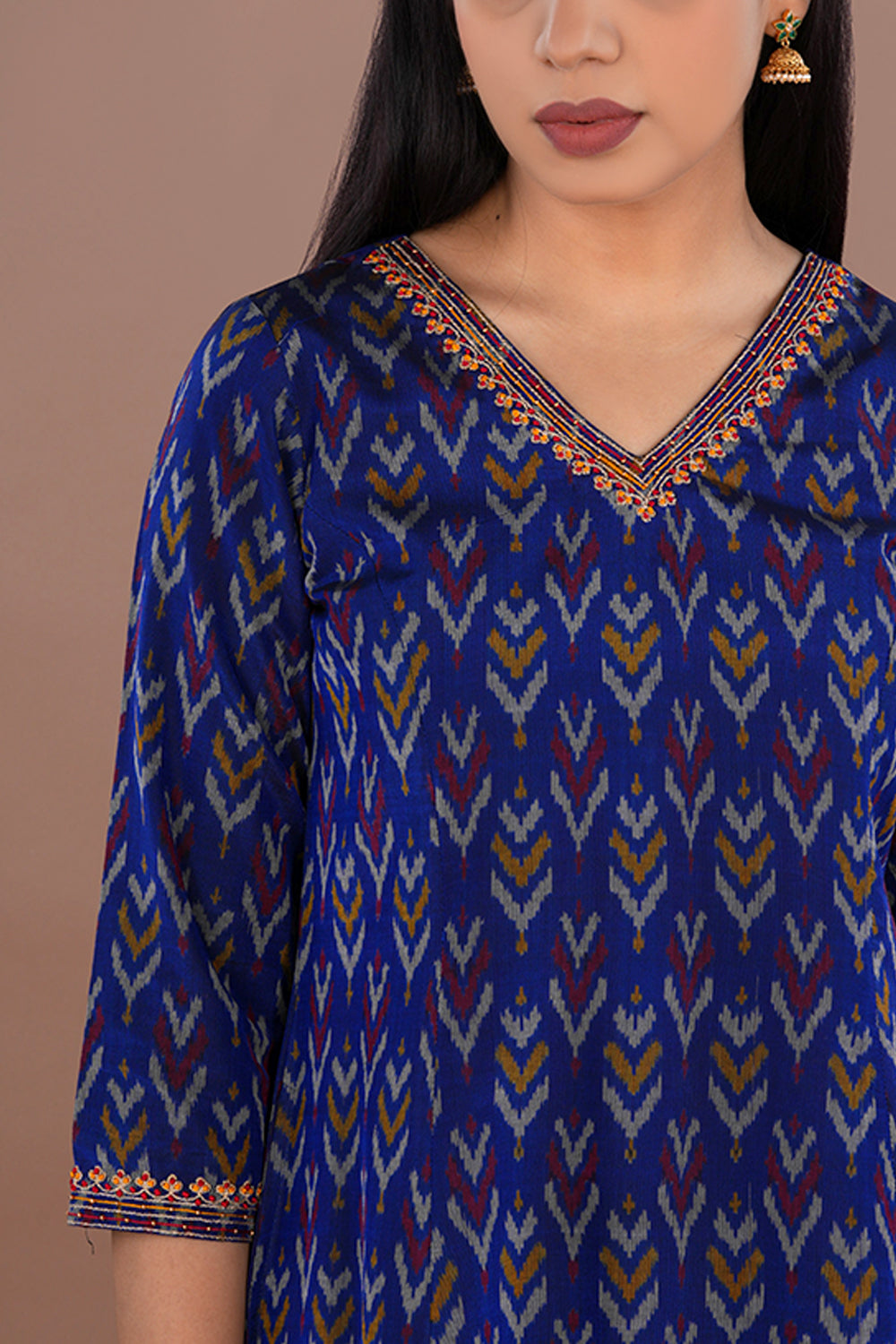Image of Royal Blue Pochampally Silk Ikat kurti