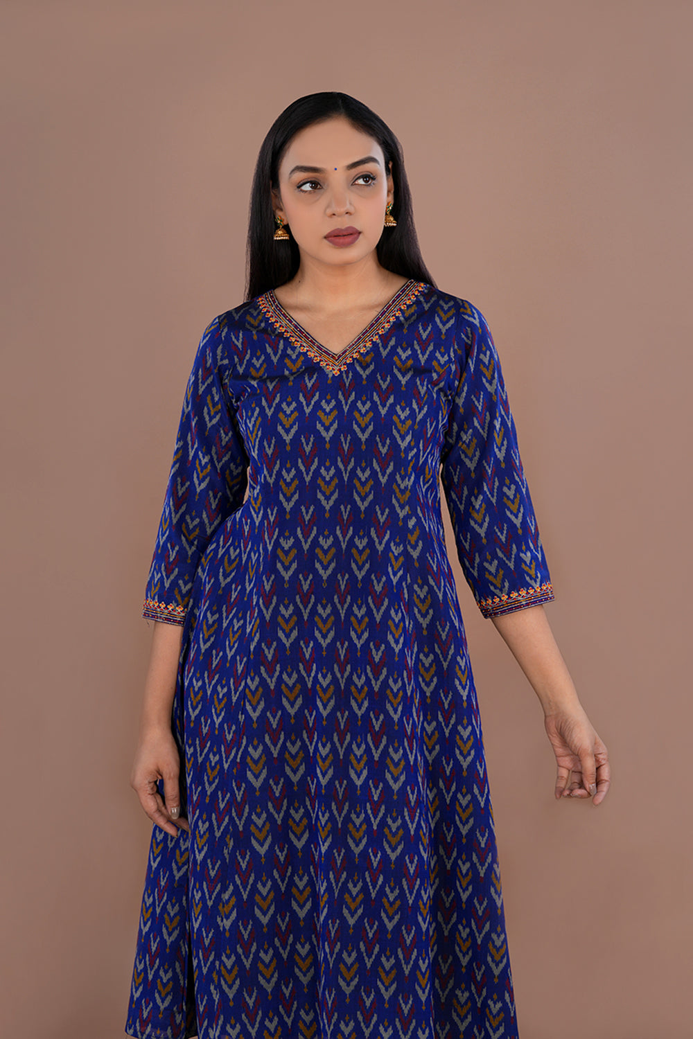 Image of Royal Blue Pochampally Silk Ikat kurti