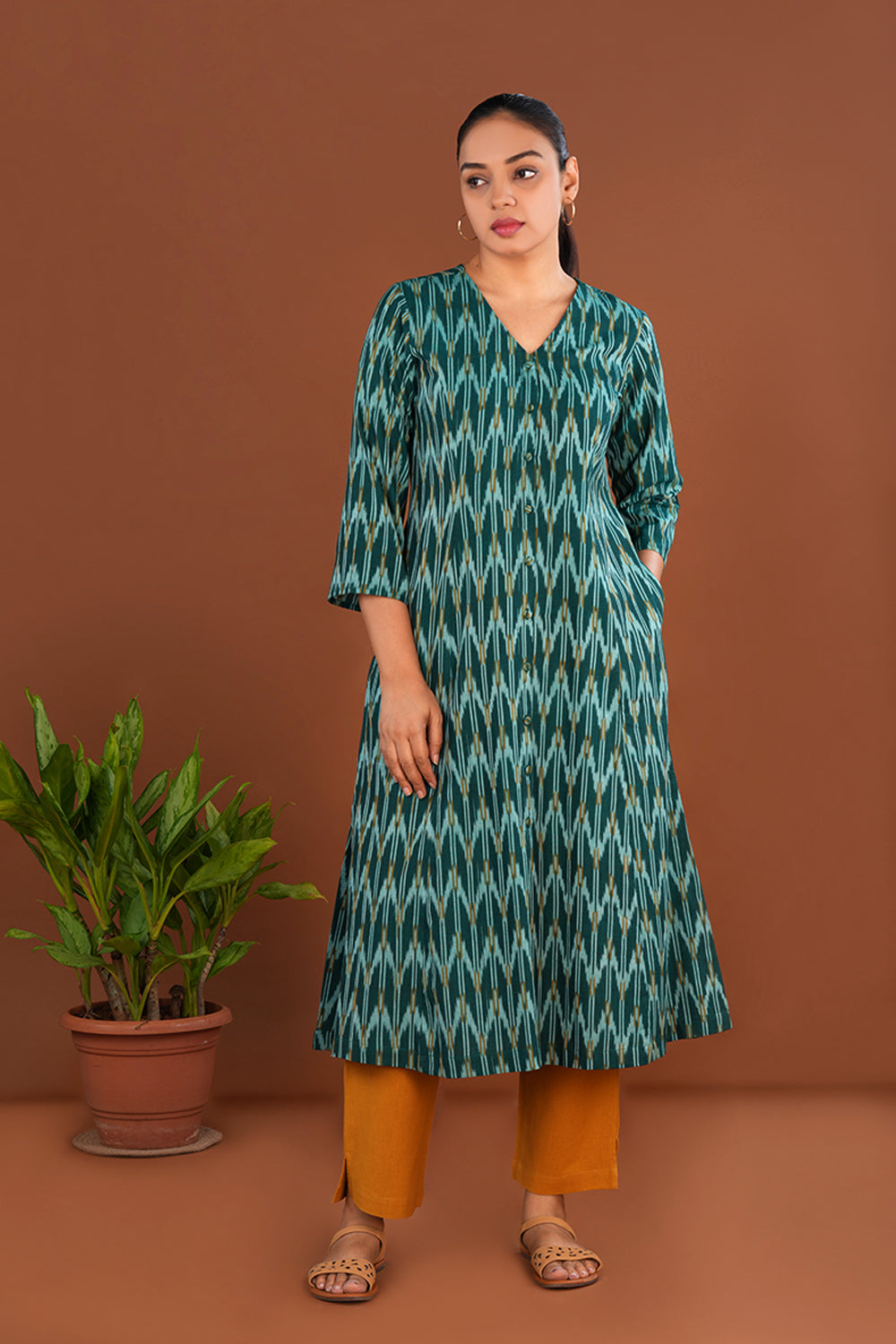 Teal Green Pochampally Ikat Kurta