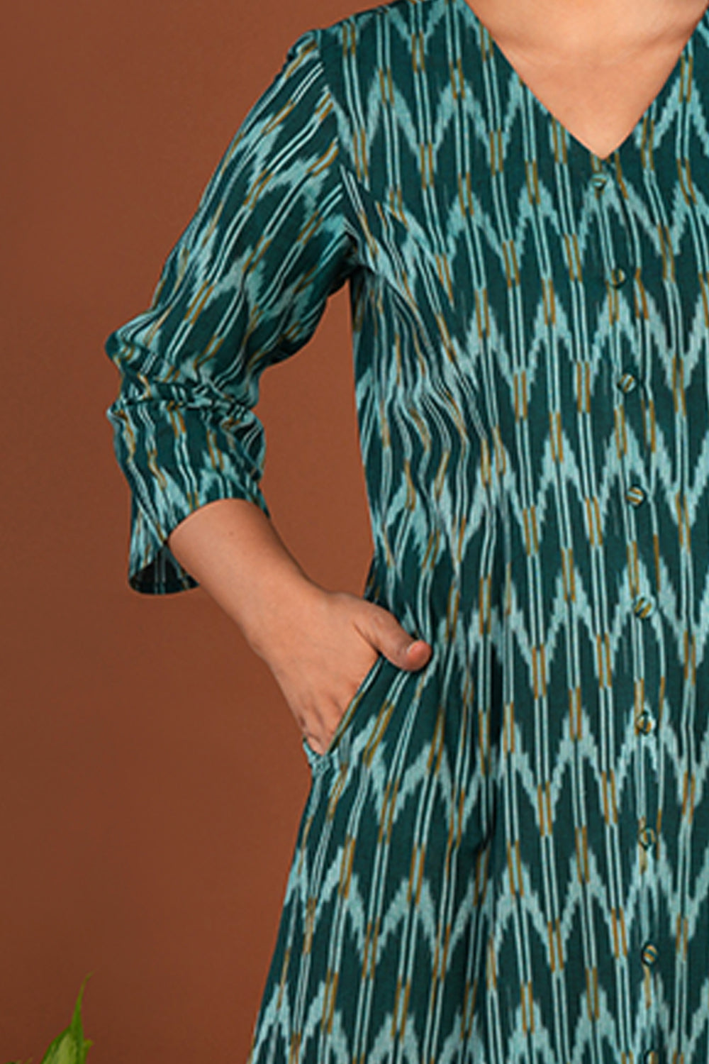 Teal Green Pochampally Ikat Kurta
