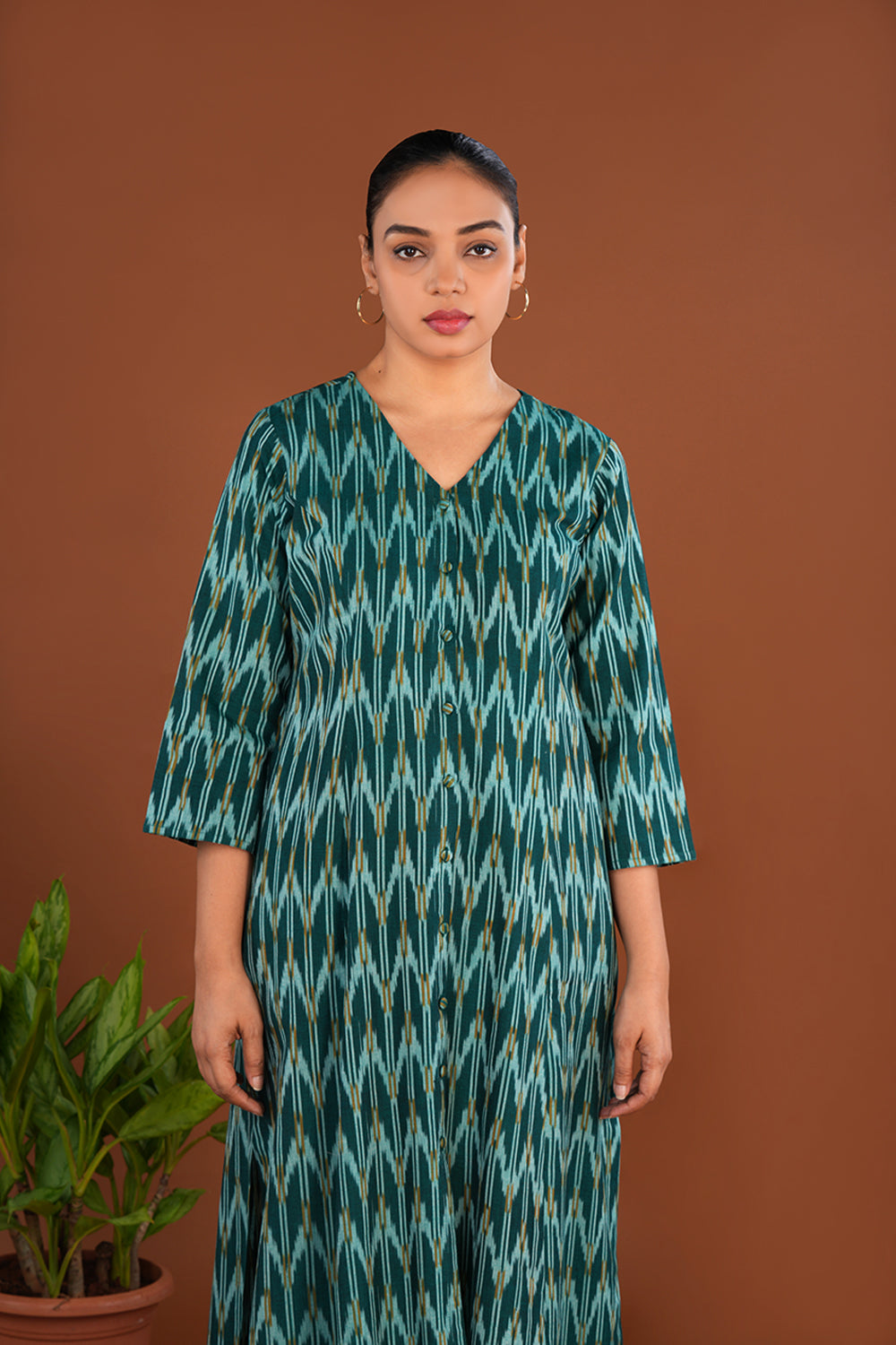 Image of Teal Green Pochampally Ikat Kurta
