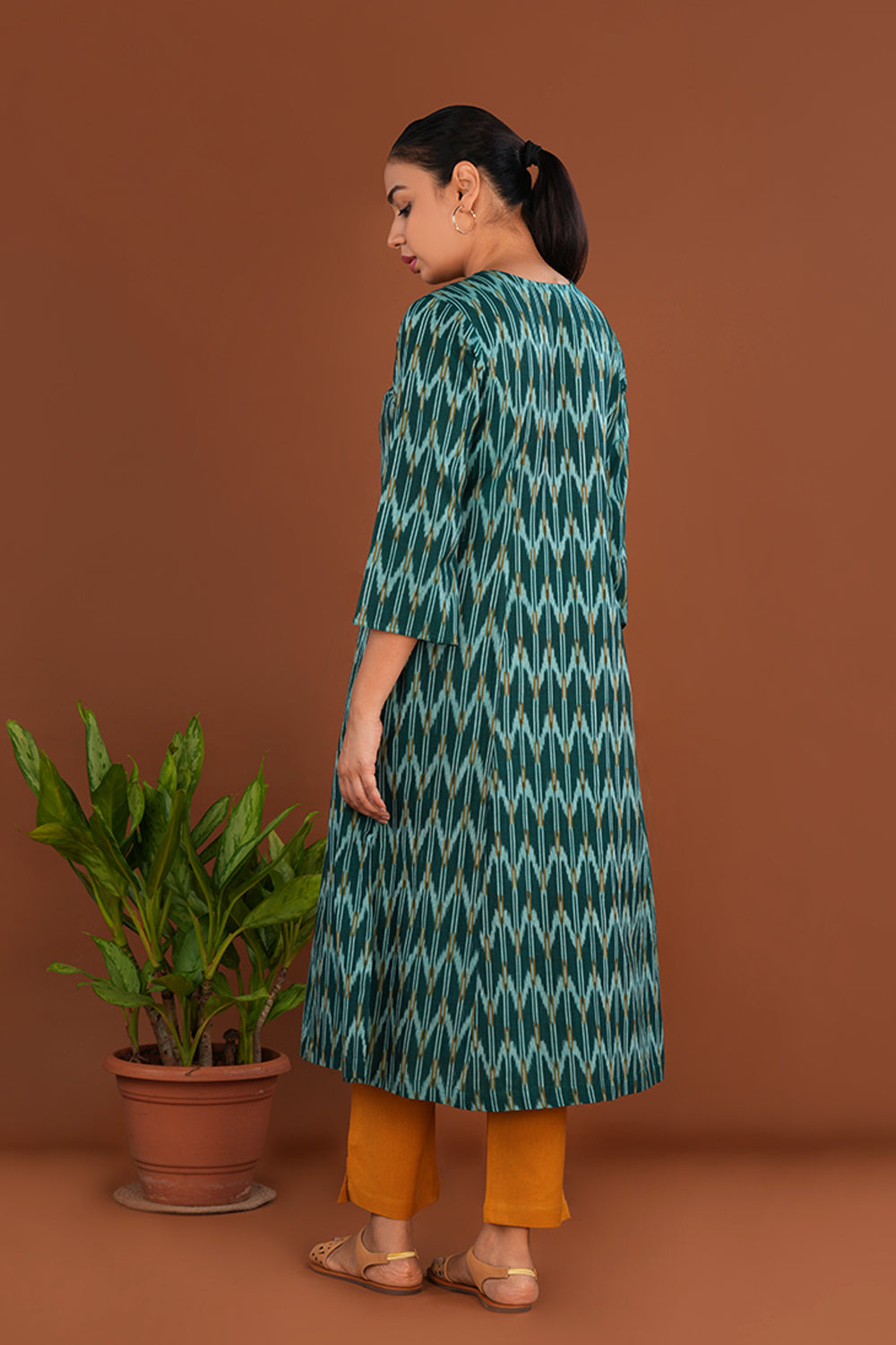 Teal Green Pochampally Ikat Kurta